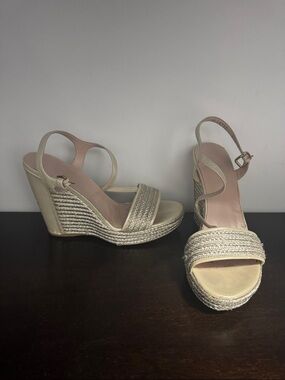 Stuart Weitzman Ivory Braided Espadrille Wedge Sandals